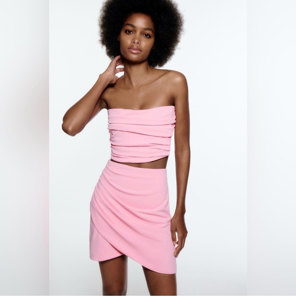 ZARA High-Waisted Draped Mini Skirt in Light‎ Pink Size Small Bloggers Fav NEW